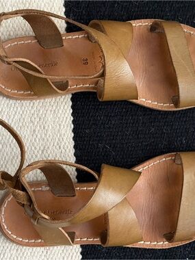 Officine Generale Tan Leather Strappy Flat Sandals